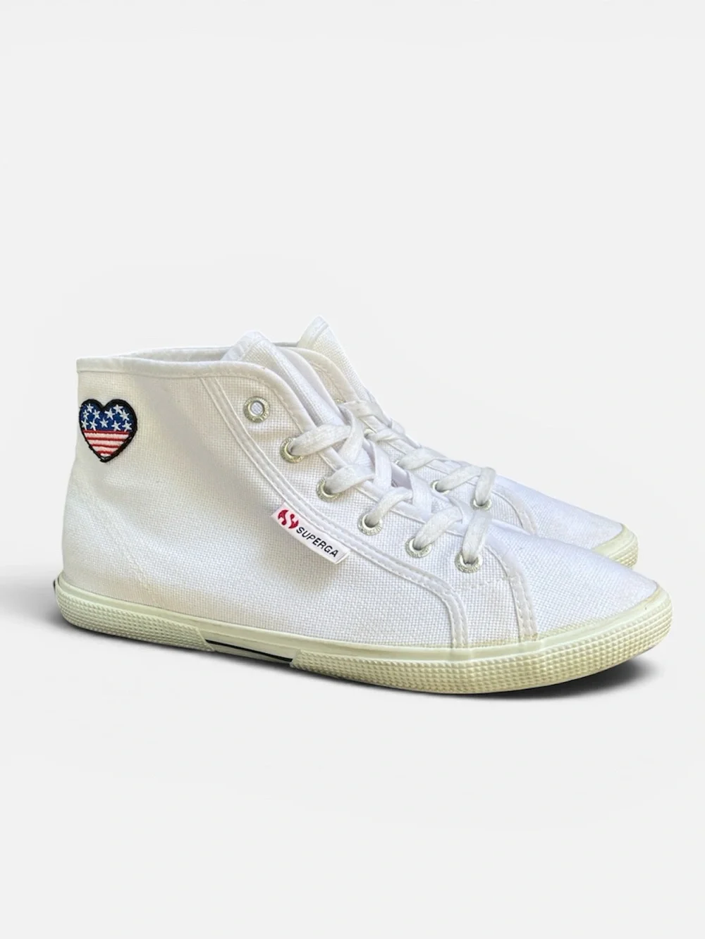 Superga 2952 White Canvas High-Top Sneaker w/ American Flag Heart Sz EU 39